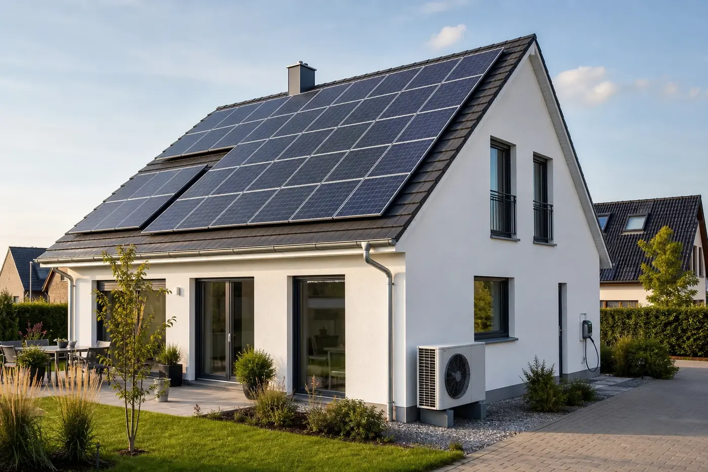 KI-generiertes Bild zum Projekt: Haus von 2014 mit vorhandener Wärmepumpe